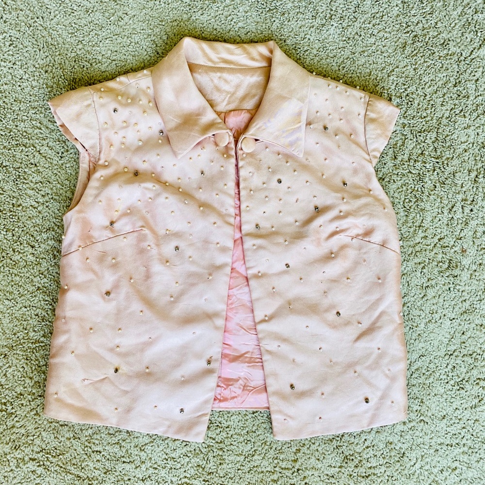 Vintage Pink Pearl Beaded Vintage Vest Size Small